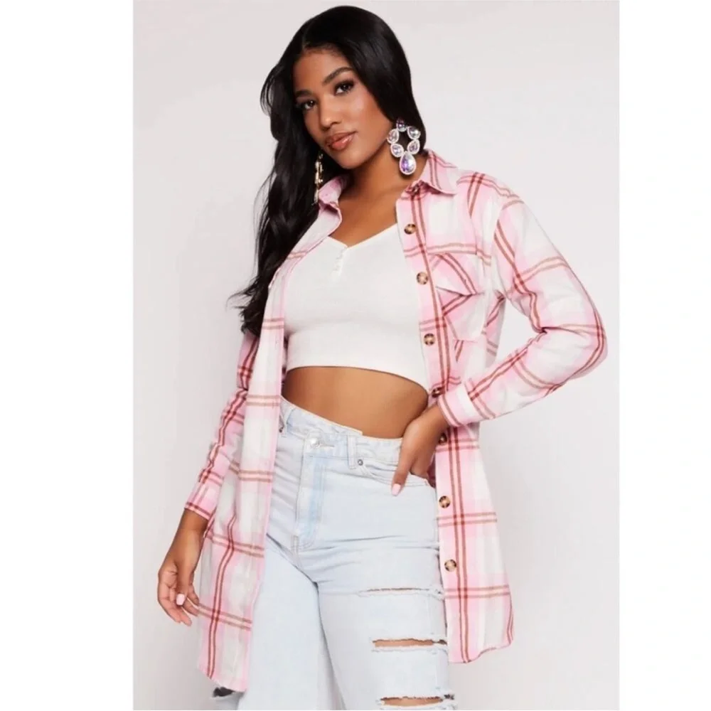 Pink Plaid flannel Shirt